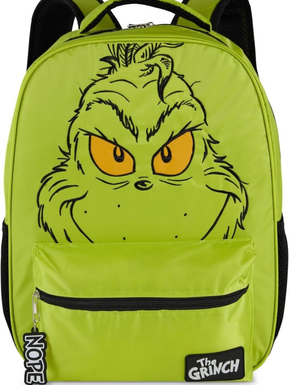 Grinch Backpack for Kids - 16" Big Face Bookbag with Molded Dangle, Green